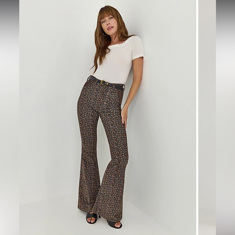 WOMEN'S HIGH RISE FLORAL PRINT CORDUROY FLARE JEAN
